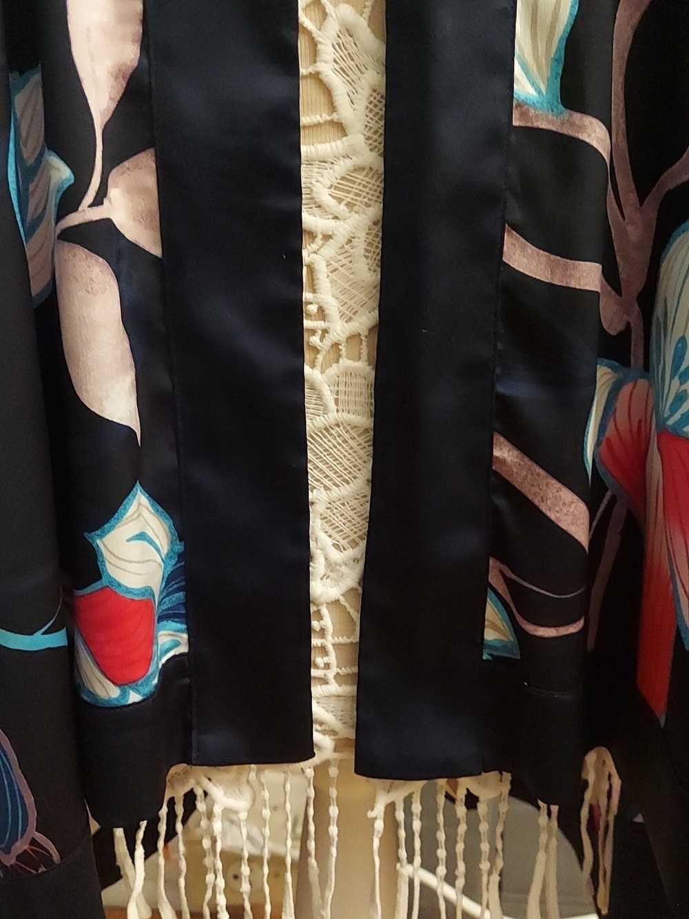 CHICO'S Traveler Navy Floral Longline Silky Kimono L/XL Resortwear Vacation - Picture 7 of 12